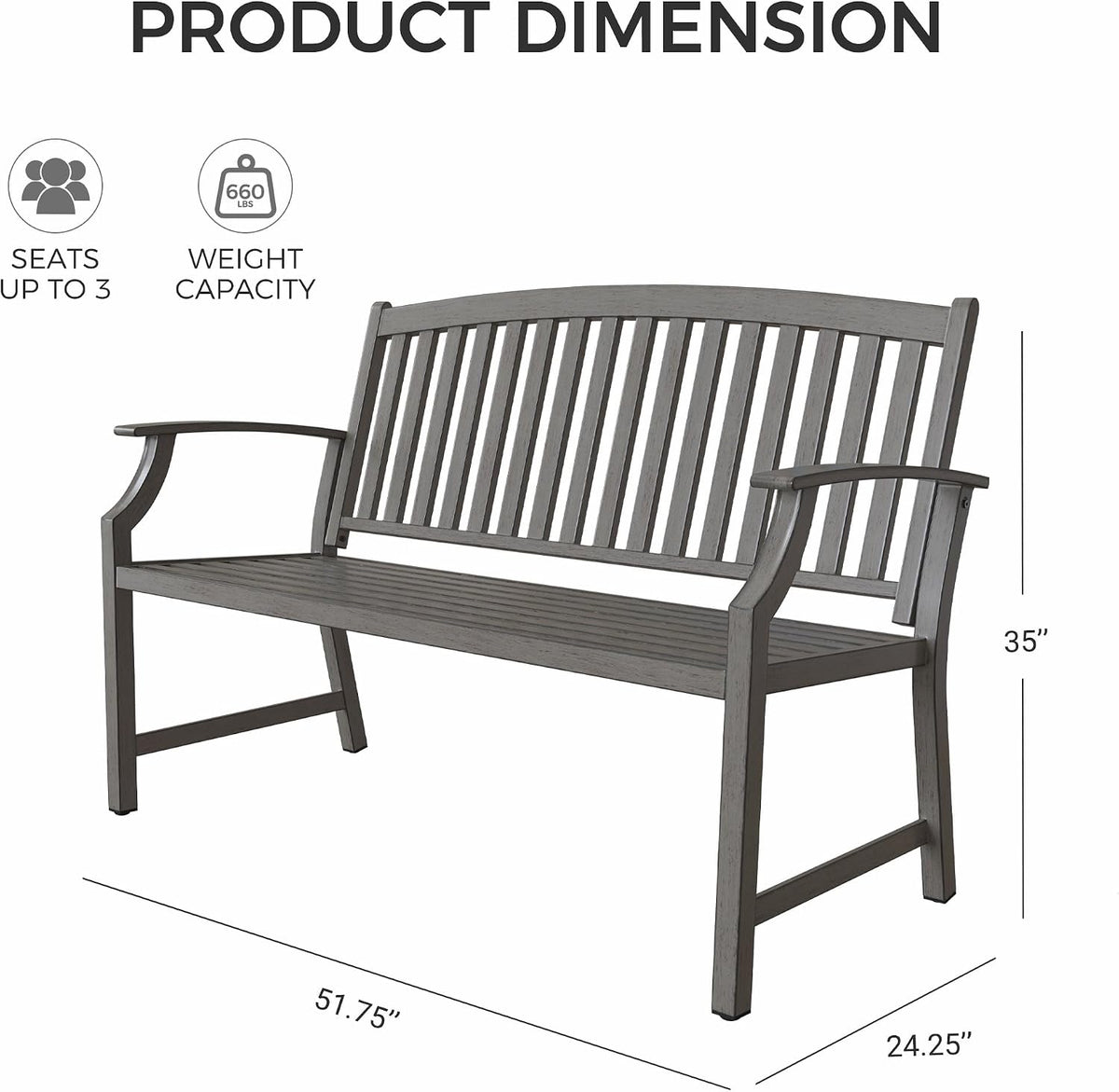 Farmhouse Outdoor Bench, Garden Benches with Anti-Rust Aluminum, Faux Wood Grain Finish Frame Patio Bench for Front