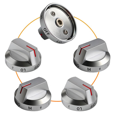Upgraded NE/NX9000T Stove Knob Replacement for Samsung Gas&Electric Range NX60T8511SS/AA NX60T8511SG/AA NE63T8511SS NE63T8511SG, Fit for DG94-03443 DG94-04397 DG64-00975A Oven Knobs (5PCS SS)