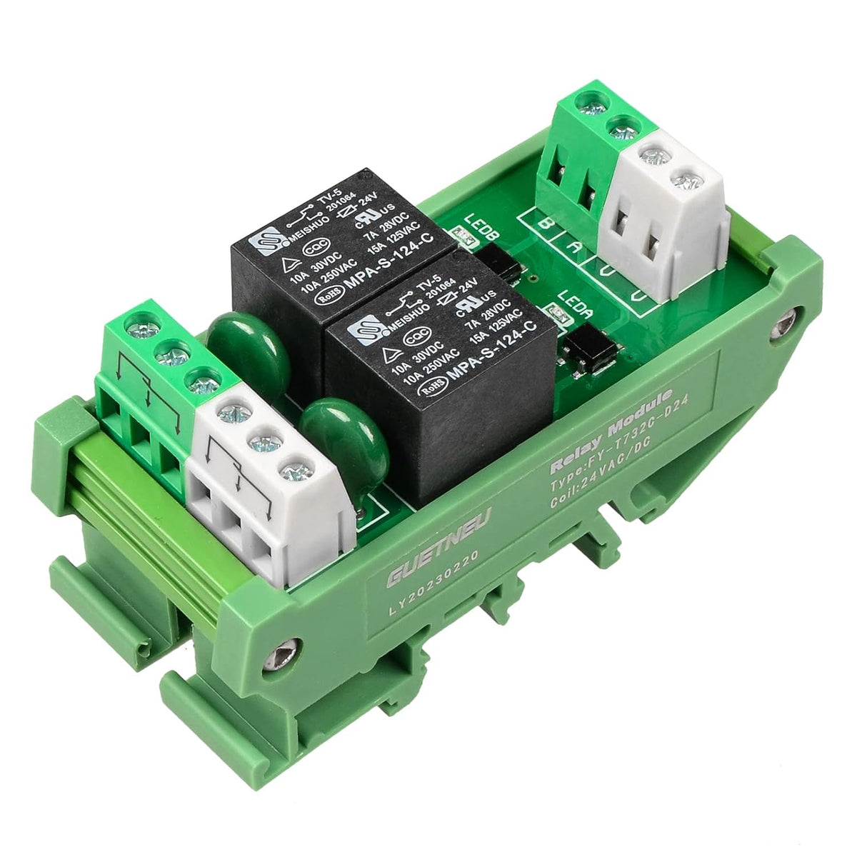 Relay Board, Relay Module 2 Channel 1 SPDT DIN Rail Mount 24V DC/AC