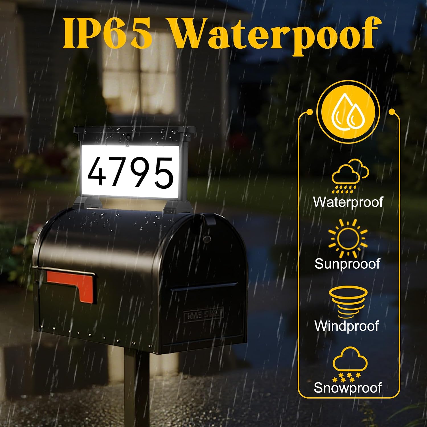 Solar Mailbox Numbers, Double Sided RGB Color Changing Address Sign, Waterproof LED Illuminated House Numbers for