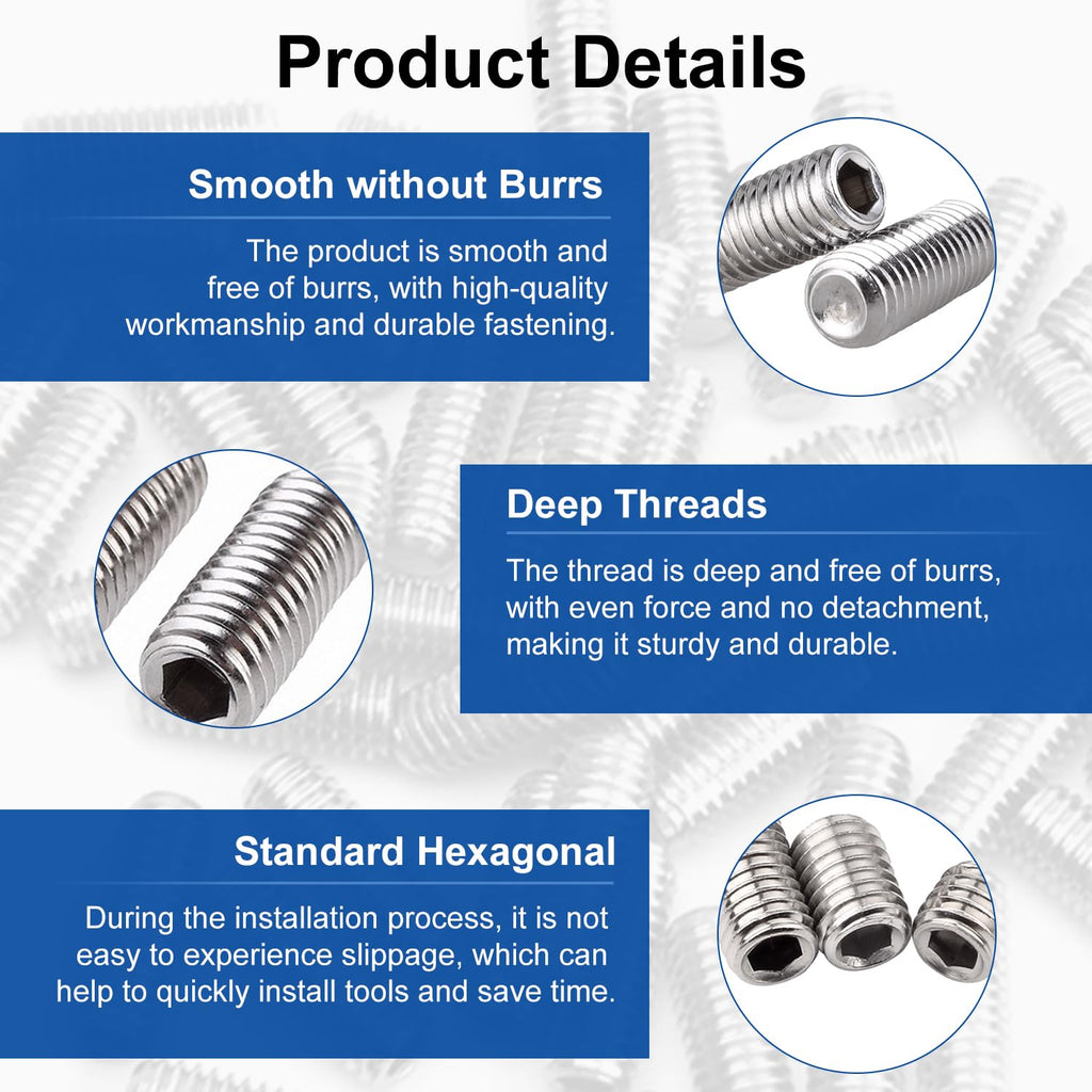 MroMax 50Pcs M3 x 4mm Flat Allen Head Set Screws, 304 Stainless Steel
