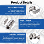 MroMax 50Pcs M3 x 4mm Flat Allen Head Set Screws, 304 Stainless Steel