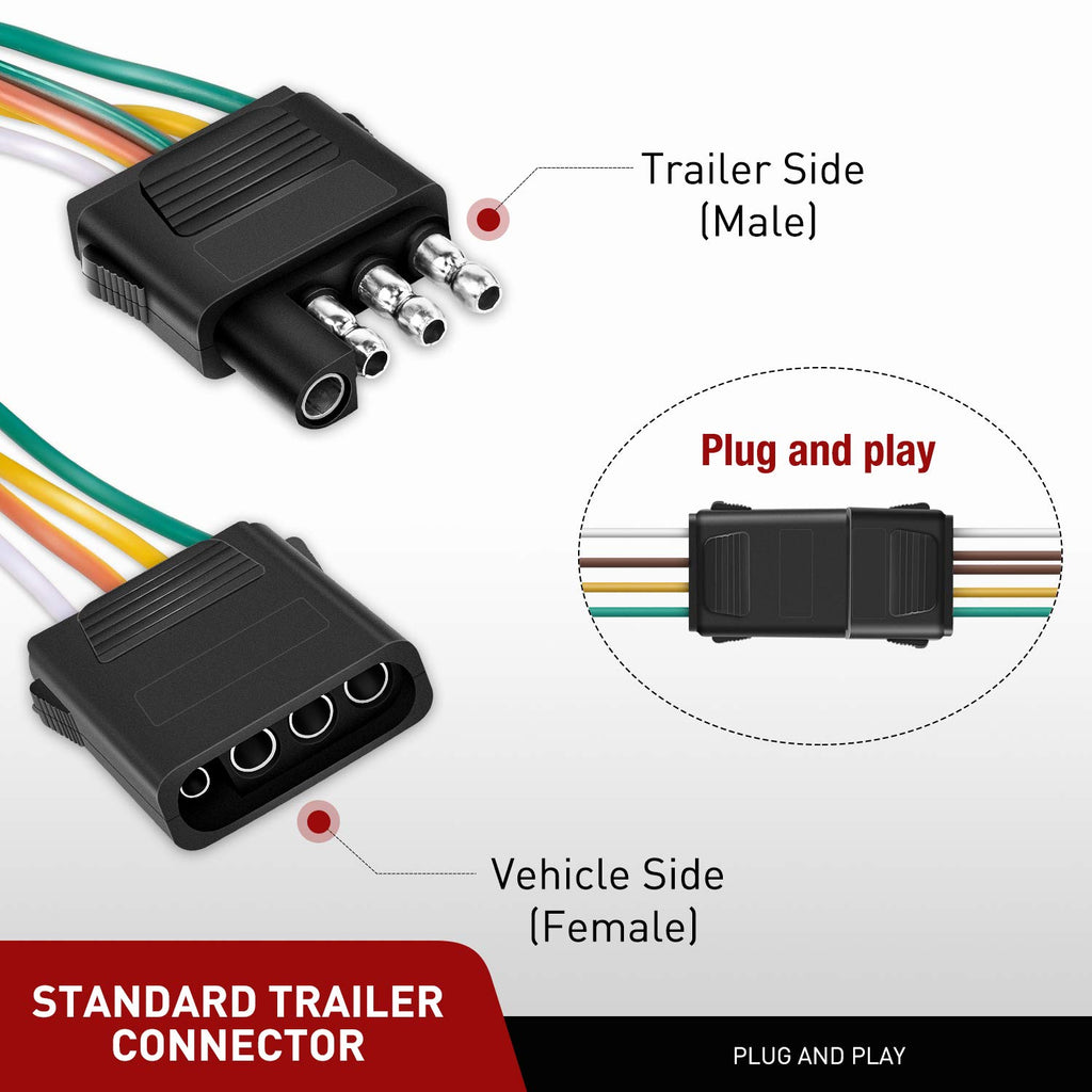 10039W 4 Pin Flat Trailer Wiring Harness Kit 18AWG 25Feet Male 4Feet Female Wishbone-Style Wiring Harness Extension