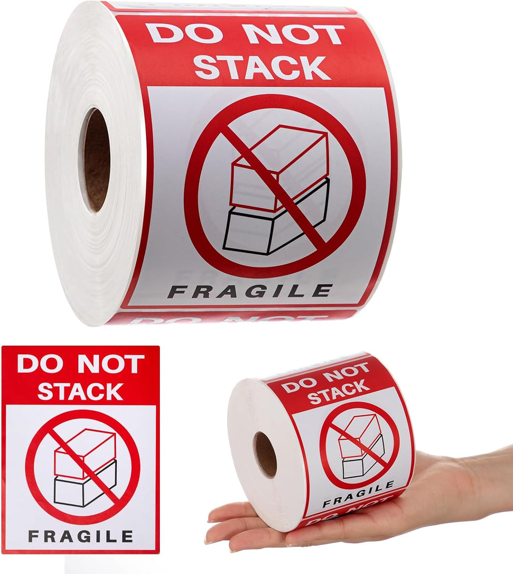 1 Rolls 3" x 4" 500 Labels Do Not Stack Stickers, Heavy Duty Warning Labels for Shipping Boxes, Fragile Packages &