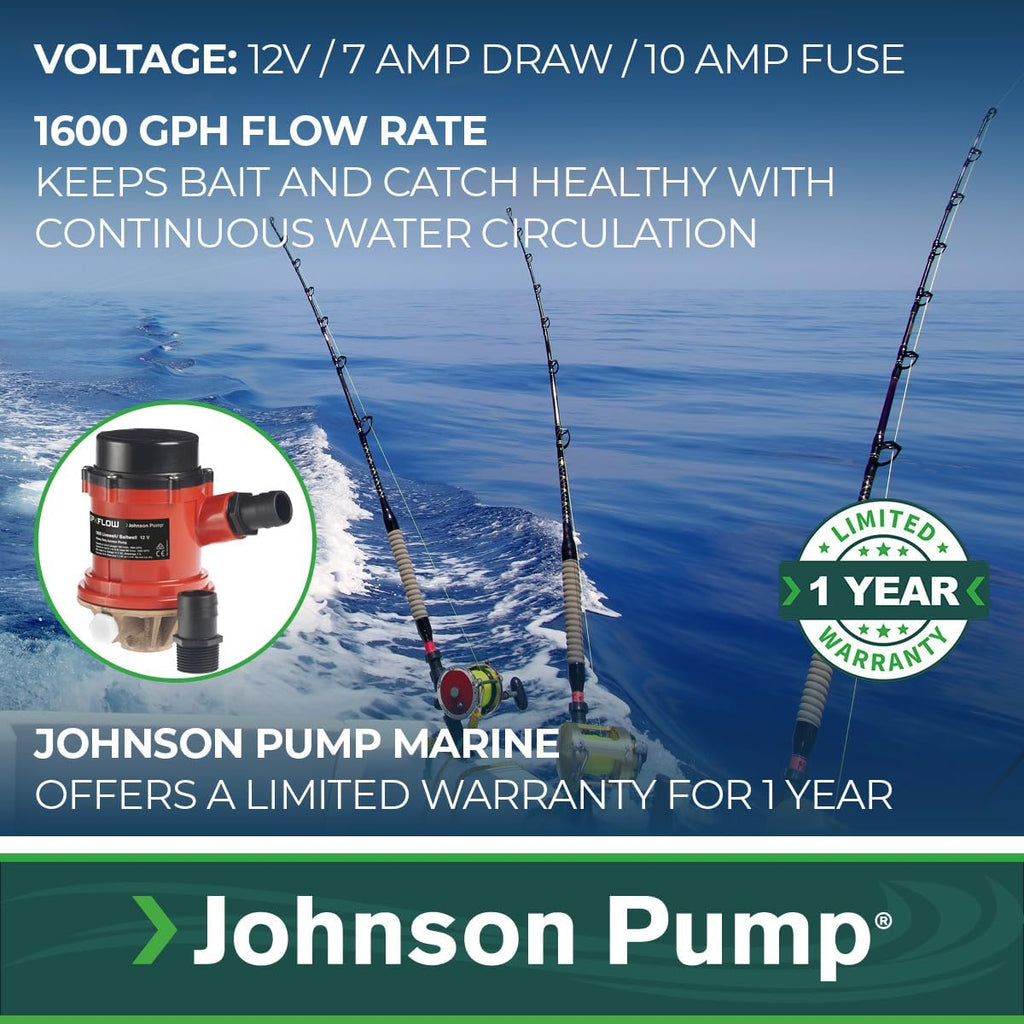 Johnson Pumps 166004B PRO Series 1600 GPH Livewell/Baitwell Aerating Pump, 12V (16004B), Bronze