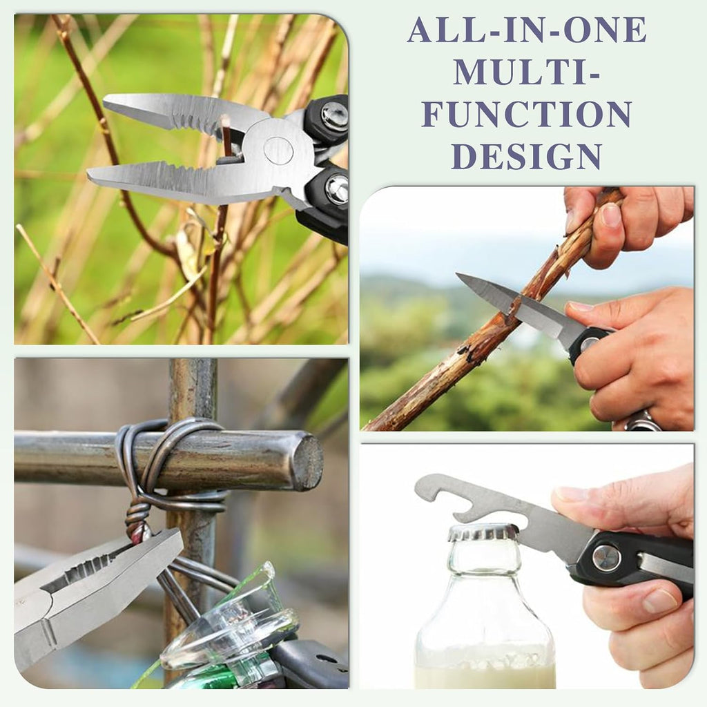 14-in-1 Safety-Locking Stainless Steel Multitool Pliers – Folding Pocket Knife with Screwdrivers, Bottle Opener &
