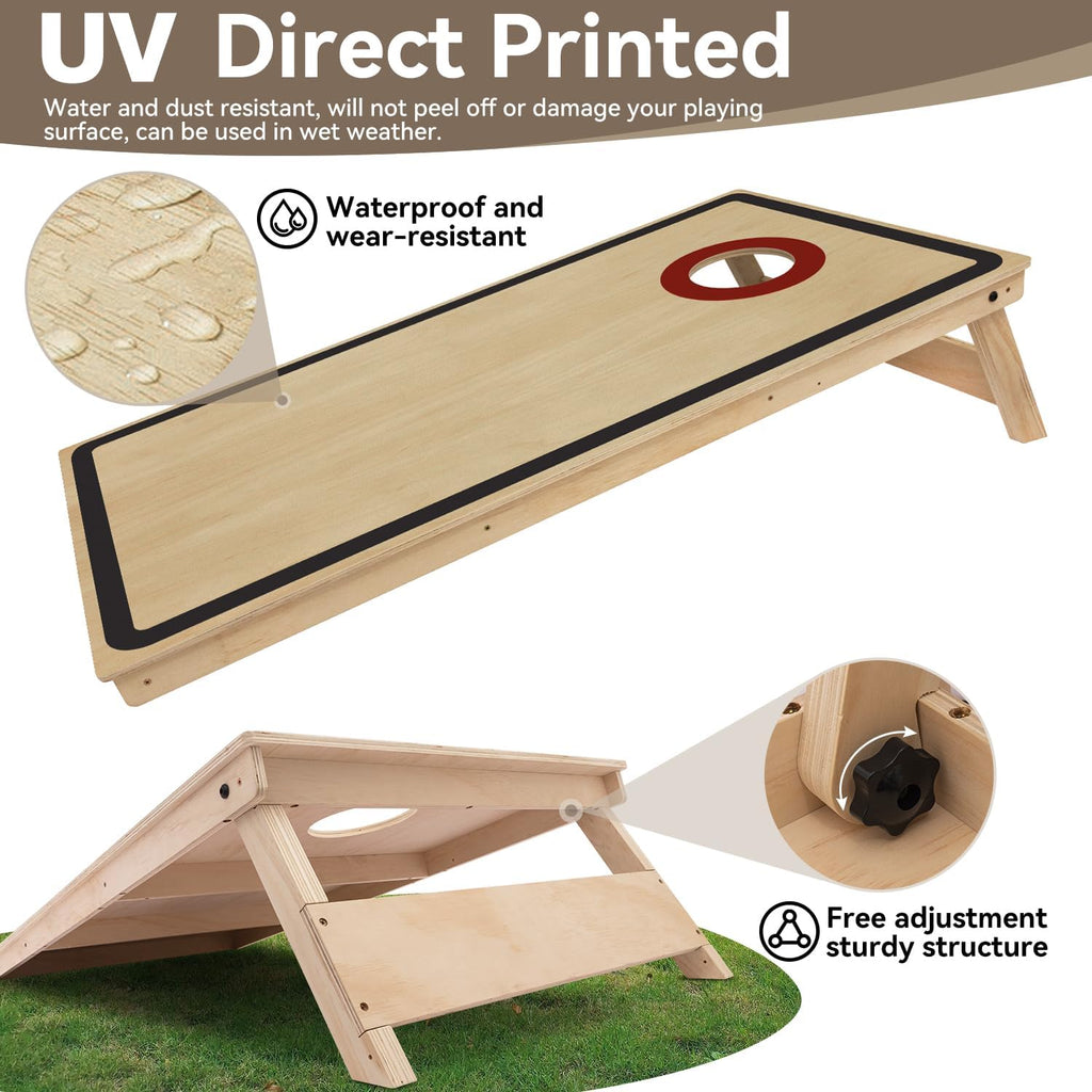 Cornhole Board Set - No Bounce,Regulation Size 4x2 ft,Made of 1/2" Pine Plywood,UV Printing Includes 8 Bean Bags and
