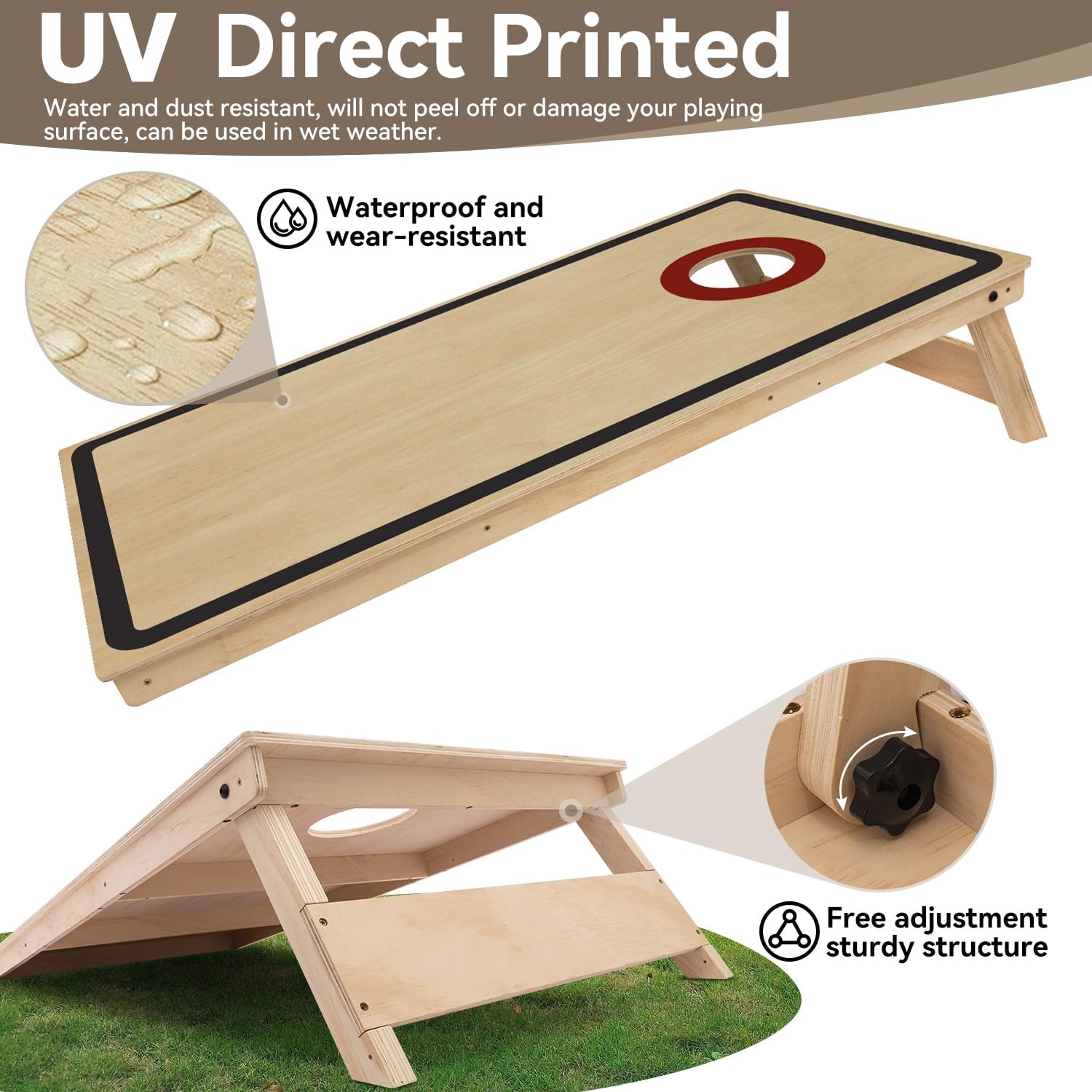 Cornhole Board Set - No Bounce,Regulation Size 4x2 ft,Made of 1/2" Pine Plywood,UV Printing Includes 8 Bean Bags and