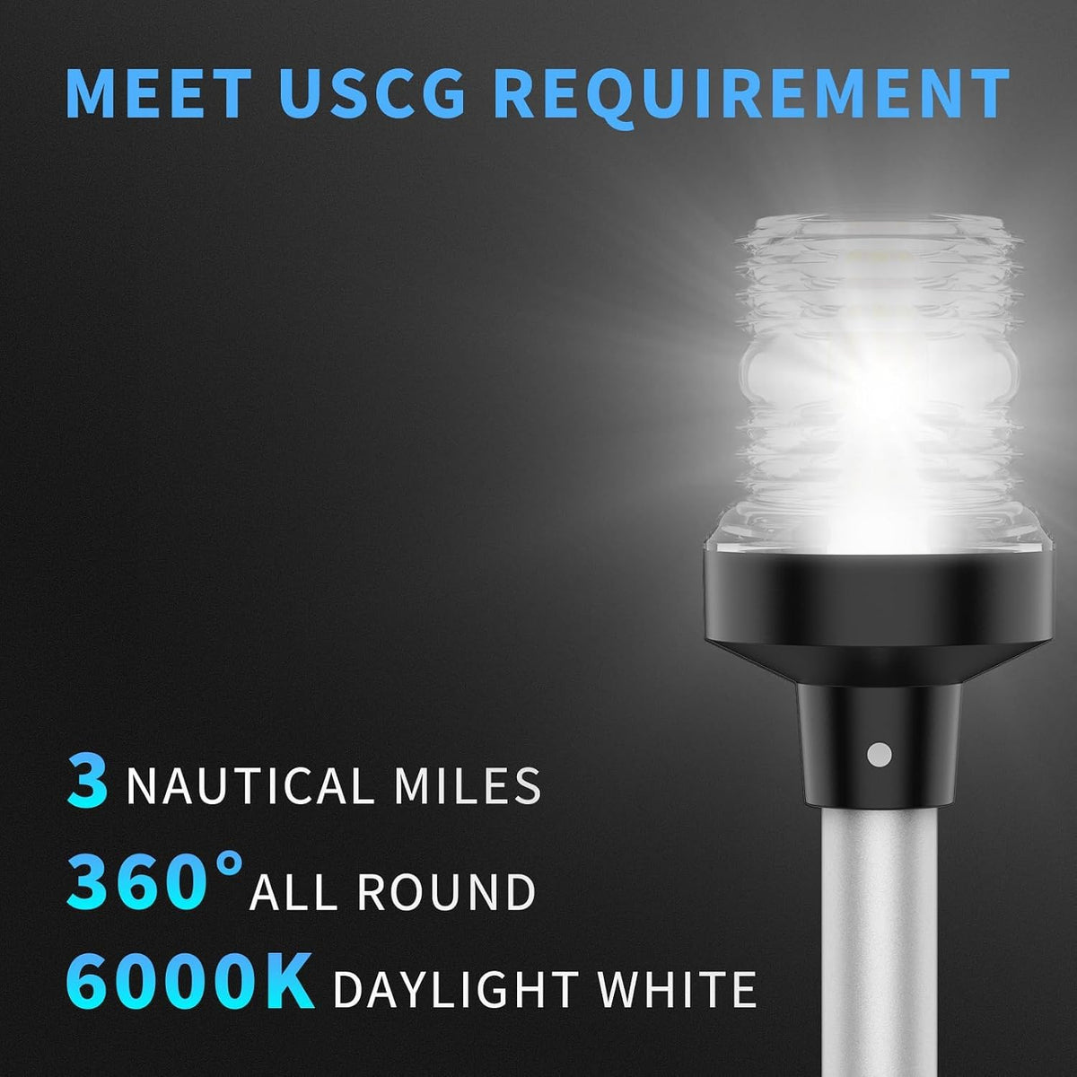 Obcursco LED Boat Stern Lights, 3NM LED Anchor Light with Base
