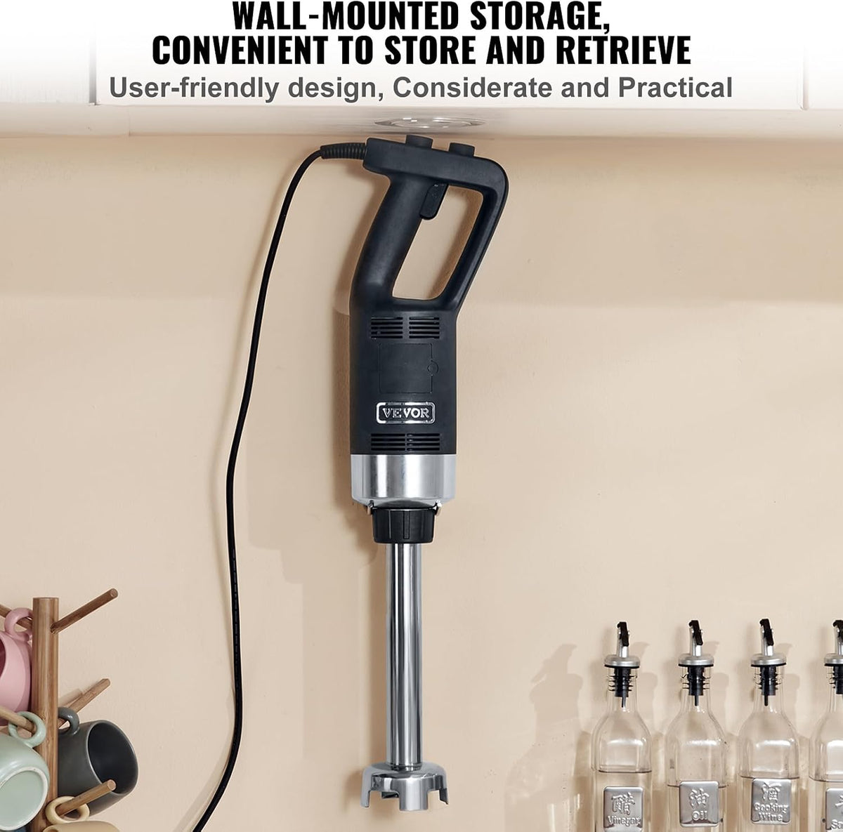 Commercial Immersion Blender, 750W, 12" Heavy Duty Hand Mixer, Variable Speed, 304 Stainless Steel Blade, Multi-Purpose