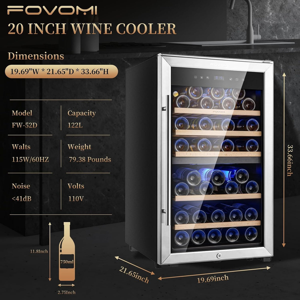 Wine Fridge 52-bottle Wine Cooler Refrigerators Dual-Zone
