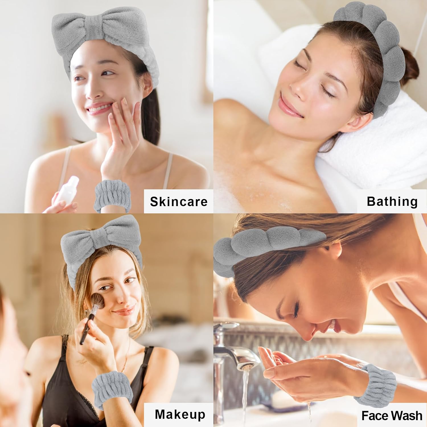 Sponge Spa Headbands Wristband Set with Hair Clips Skincare Headbands for Washing Face Non Slip Puffy Terry Cloth