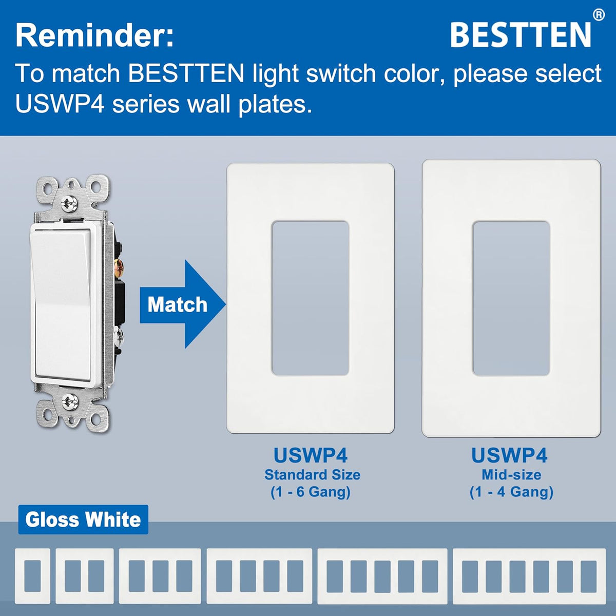BESTTEN 10 Pack Single Pole Decorator Wall Light Switch, 15A 120/277V
