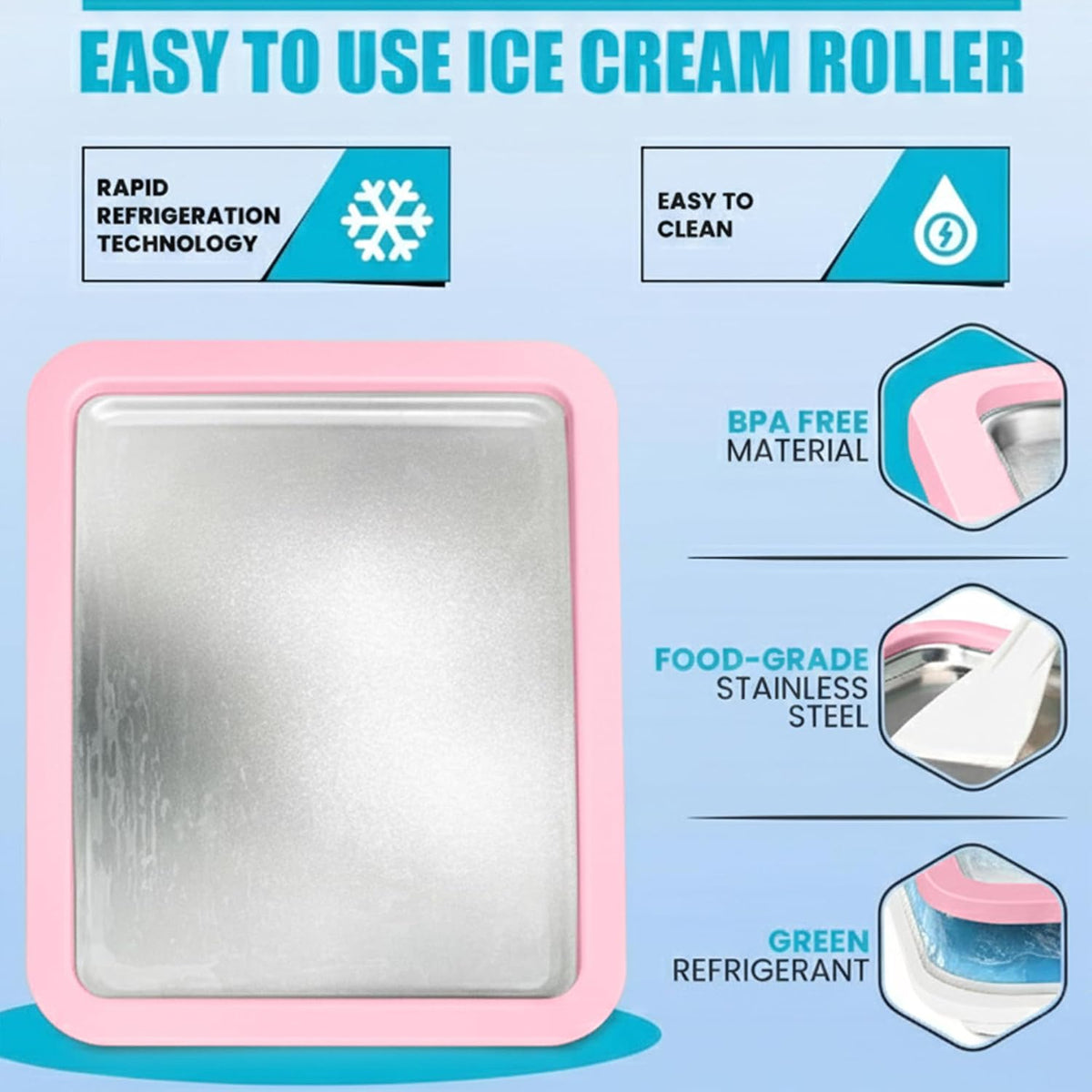 Extra Large Rolled Ice Cream Maker, Pink, (14"x10") Ice Cream Roller Maker