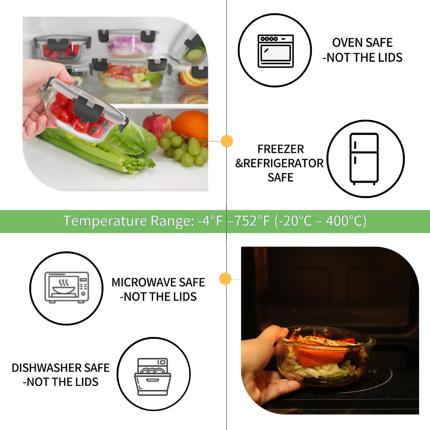 18 Piece Glass Food Storage Containers with Lids, Glass Meal Prep Containers, Airtight Lunch Bento Boxes, BPA-Free &