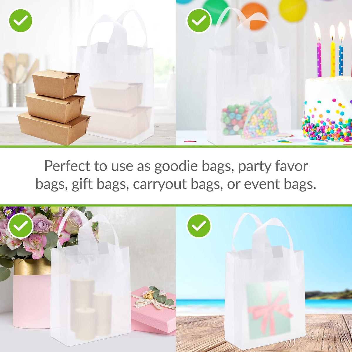 Clear Gift Bags with Handles, 8x4x10 Inch, 100 Pack