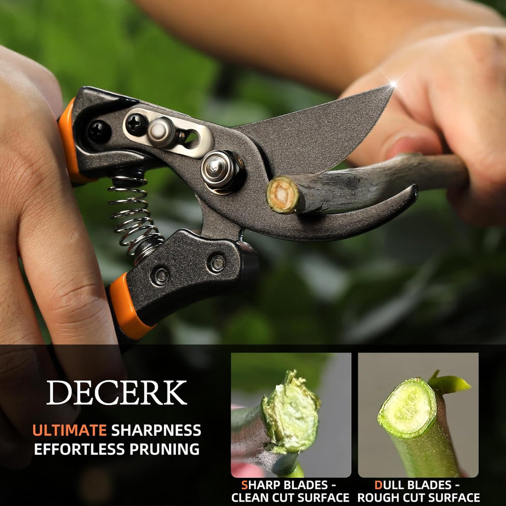 8.5" Professional Pruning Shears - Cuts 4X Easier with Ultra Sharp Japanese Steel Titanium Blade, Arthritis Friendly