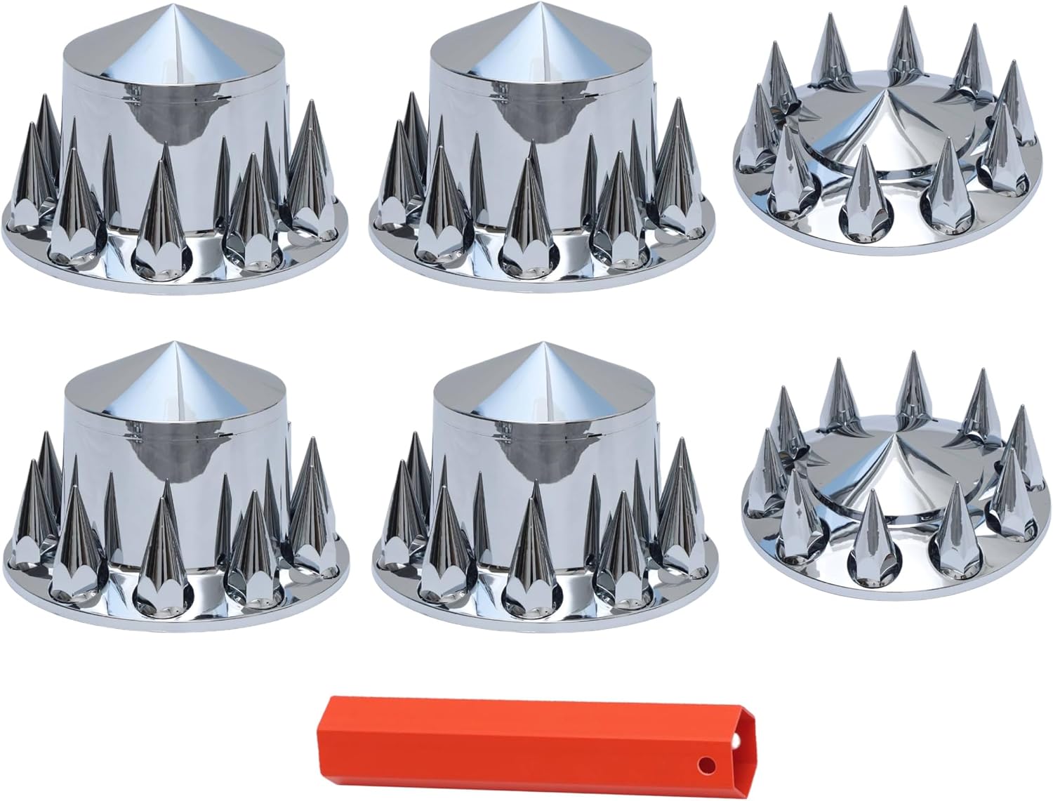 Chromed ABS Plastic Hubcaps Front and Rear Wheel Axle Cover Set with 33mm Thread-On Lug Nut Covers for Semi Trucks