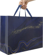 16.5'' Extra Large Blue Marble Gift Bag Set with Handles, Greeting Card, Tissue Papers and Stickers for Men Boys Kids