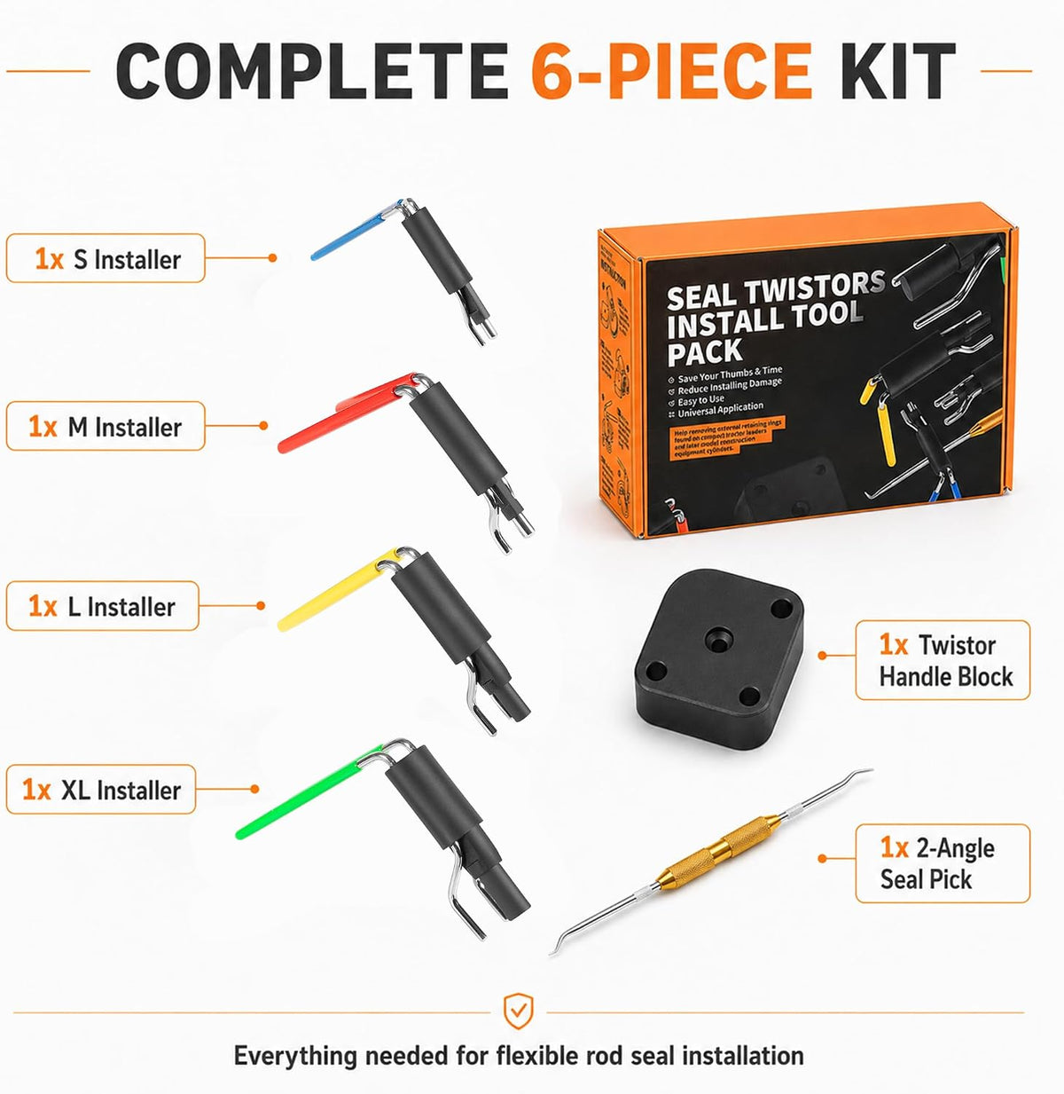 Hydraulic Rod Seal Installer Tool Kit, 4-Size, for 0.7"-6.5" Rods