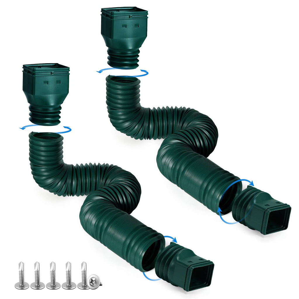 Green-2pack Rain Gutter Downspout Extensions Flexible, Drain Downspout Extender,Down Spout Drain Extender, Gutter