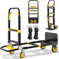 Upgraded 3 in 1 Folding Hand Truck, 600lbs Convertible Hand Truck Dolly with Solid Wheels and Straps Luggage