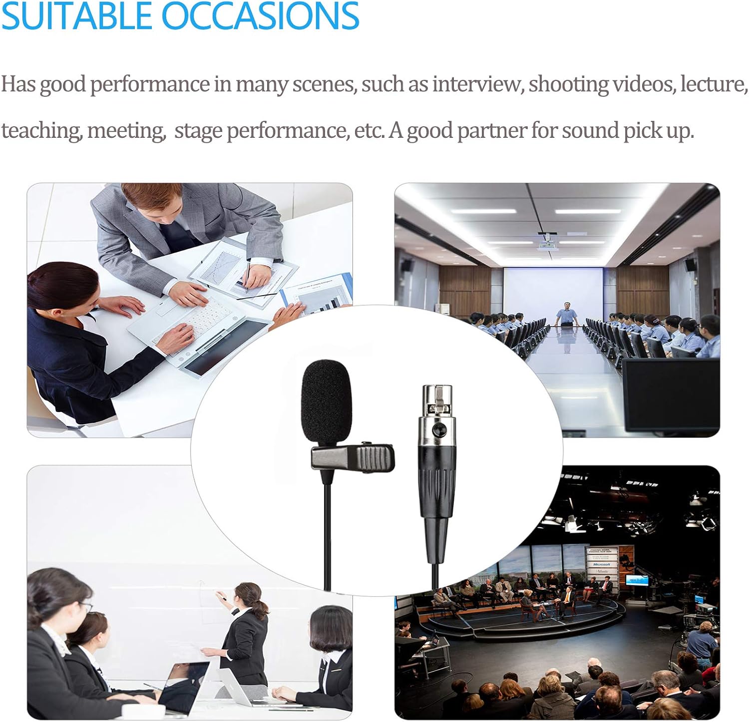 Lavalier Microphone Lapel Microphone Compatible with AKG Samson Wireless Transmitter - Unidirectional Condenser Mic