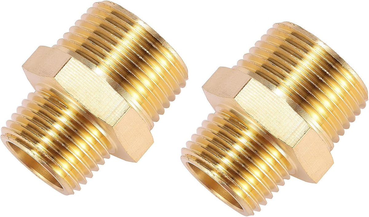 2 Pack Brass Pipe Fitting, Hex Nipple, 1/2" x 3/4" NPT Male