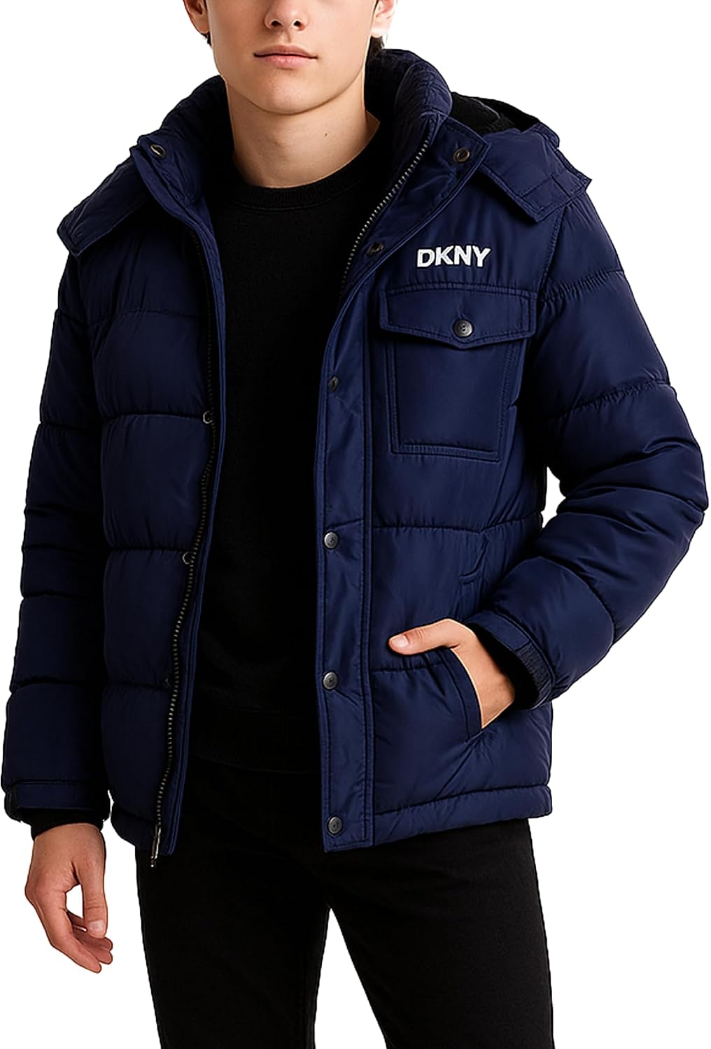 DKNY Boys Winter Jacket, Puffer Jacket, Polar Fleece Lined Sherpa Hood Coat | Weather Resistant, Heavyweight