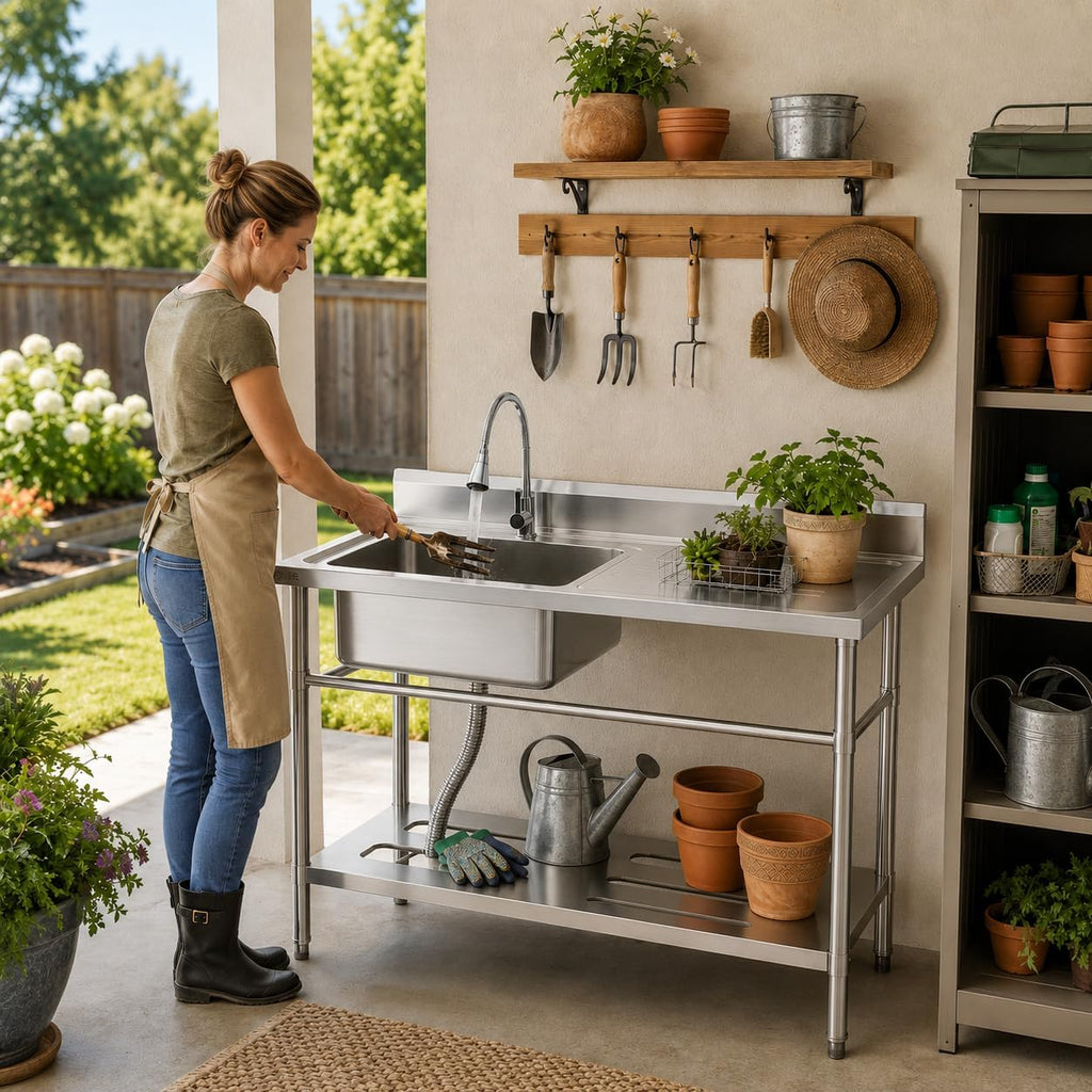 Utility Sink, Stainless Steel Side Platform 40x24x36 Inch