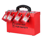 Lockout Tagout Box Portable Loto Group Lock Box, 12 Padlock Capacity, Red
