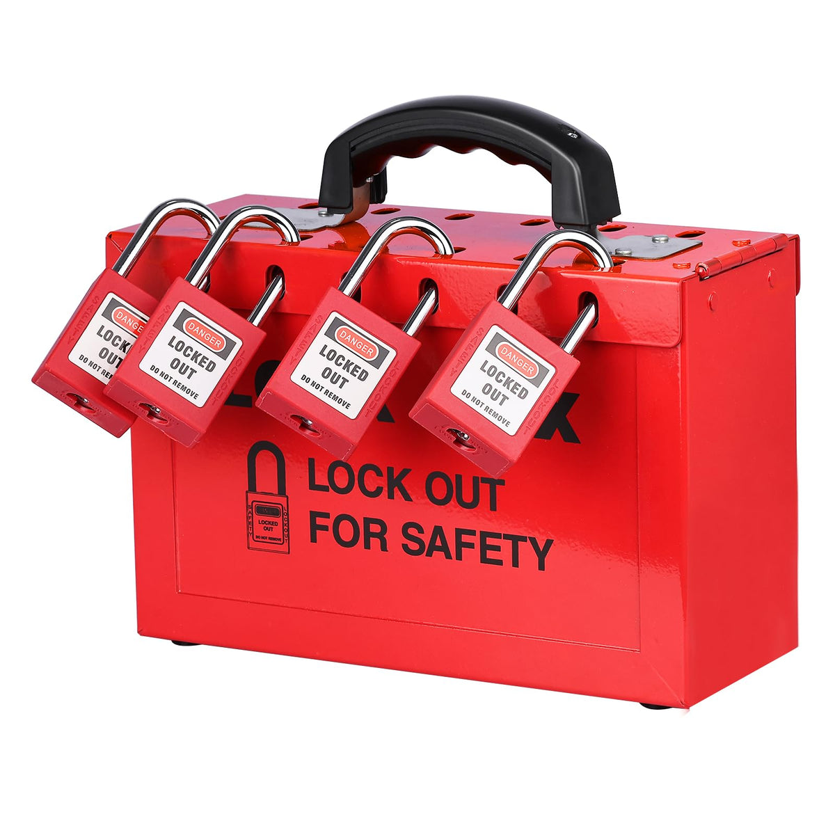 Lockout Tagout Box Portable Loto Group Lock Box, 12 Padlock Capacity, Red
