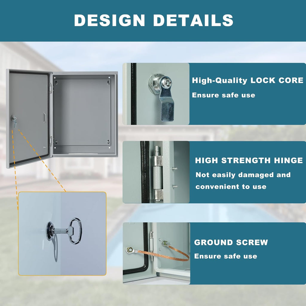 Waterproof Electrical Enclosure 12 x 10 x 6'', Electrical Junction Box with Reinforced Lock, Outdoor Electrical Box Weatherproof