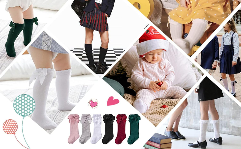 Baby Girls Bow Knee High Socks Toddlers Ruffled Tube Socks Infant Stockings