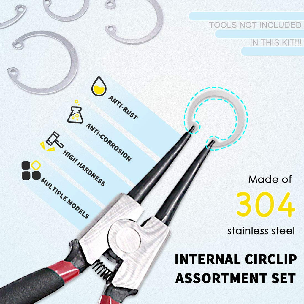 Hilitchi 200Pcs 15Sizes 304 Stainless Steel Internal Snap Ring Circlip Snap Retaining Clip Ring Assortment Set