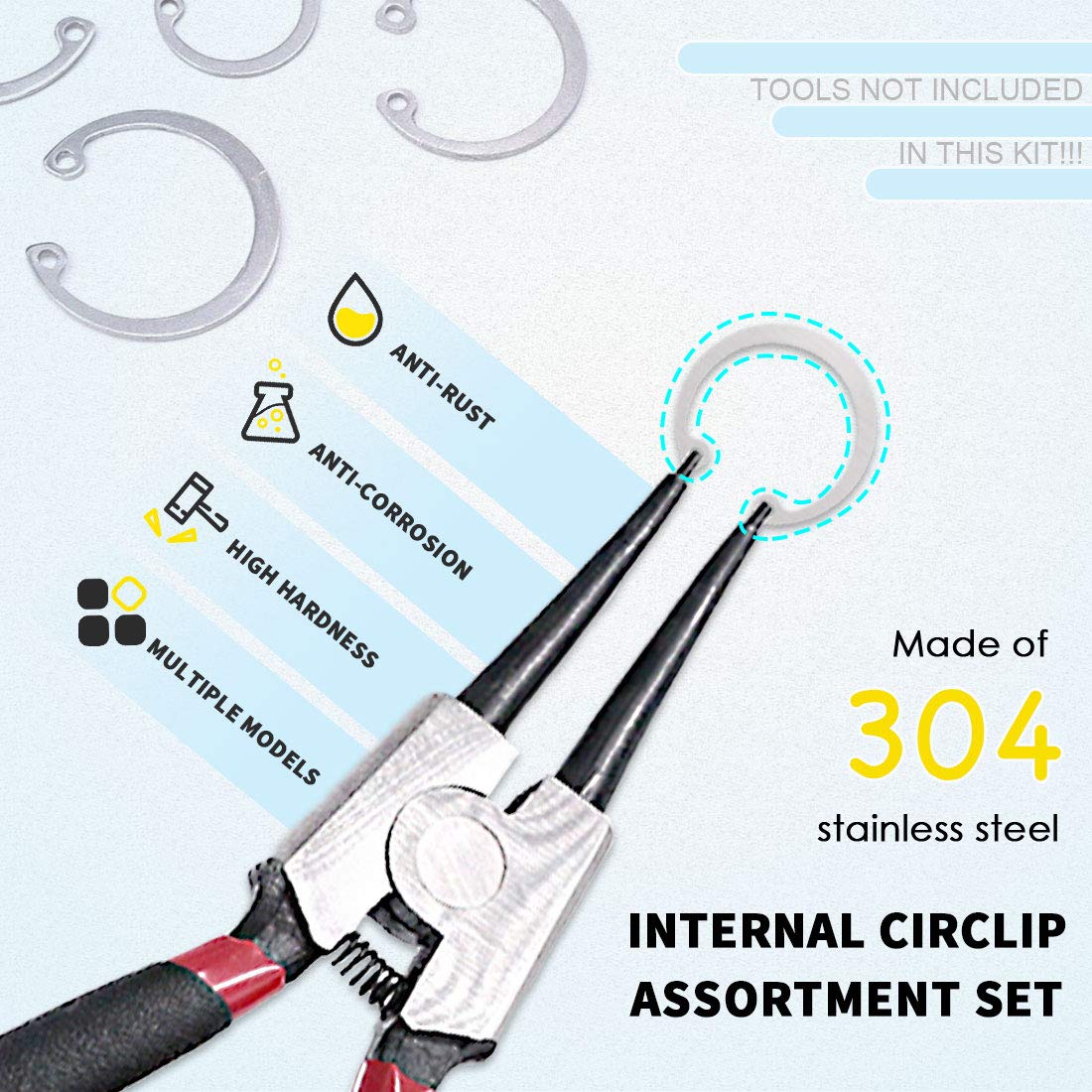Hilitchi 200Pcs 15Sizes 304 Stainless Steel Internal Snap Ring Circlip Snap Retaining Clip Ring Assortment Set