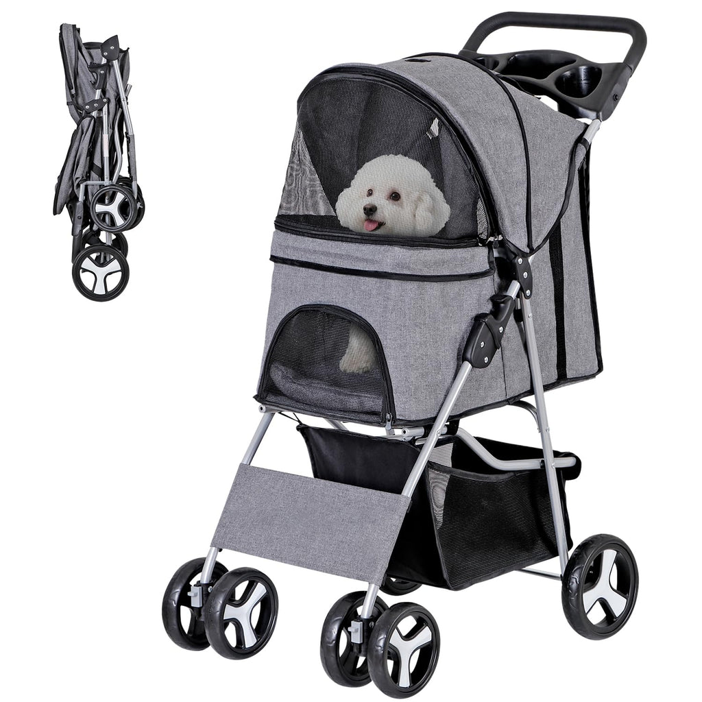 Foldable Pet Stroller, Cat/Dog Stroller with 4 Wheels