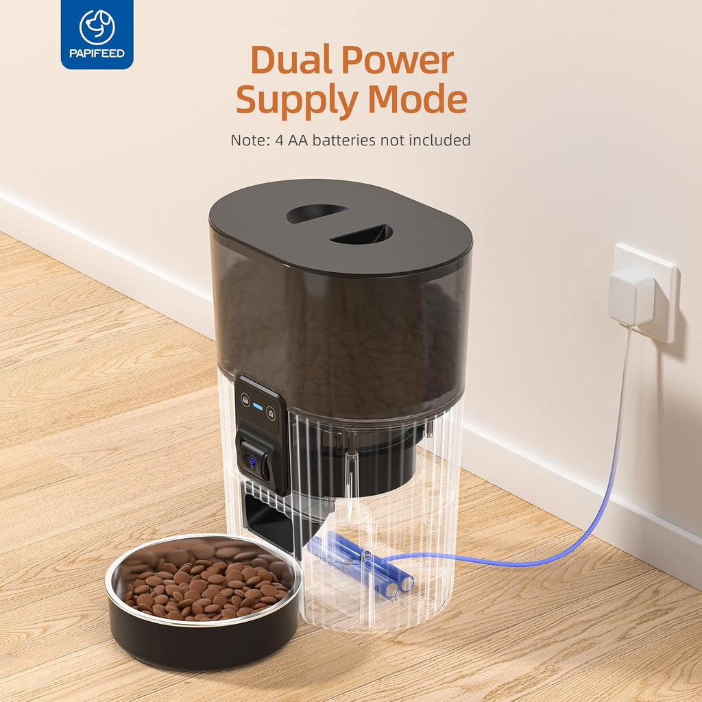 Automatic Cat Feeder with Camera, WiFi Auto Cat Feeder with App, 3L Slow-Feed Cat Food Dispenser for Dry Food, Dual