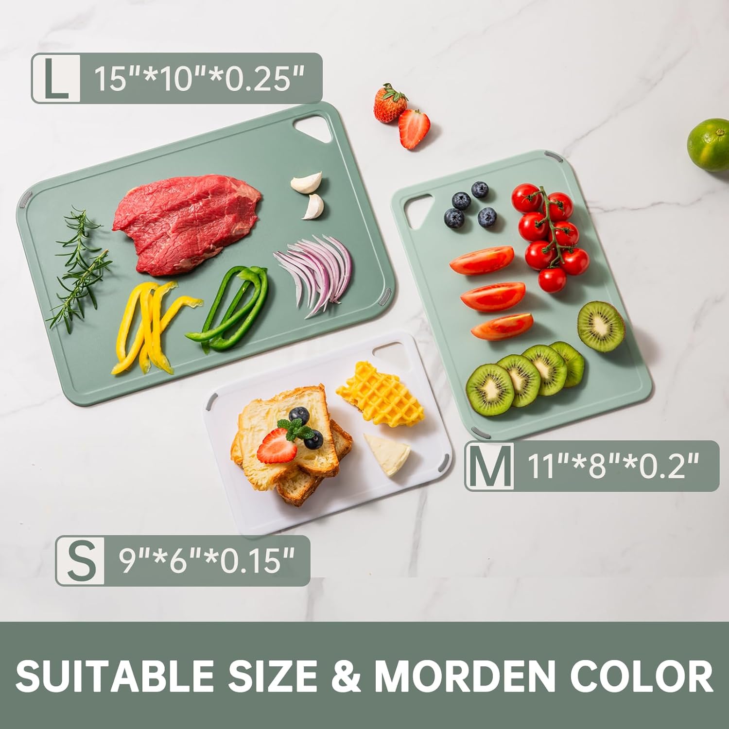 Plastic Cutting Board Set of 3-Cutting Boards for Kitchen BPA Free, Large-Small Chopping Boards Non-Slip for Cooking