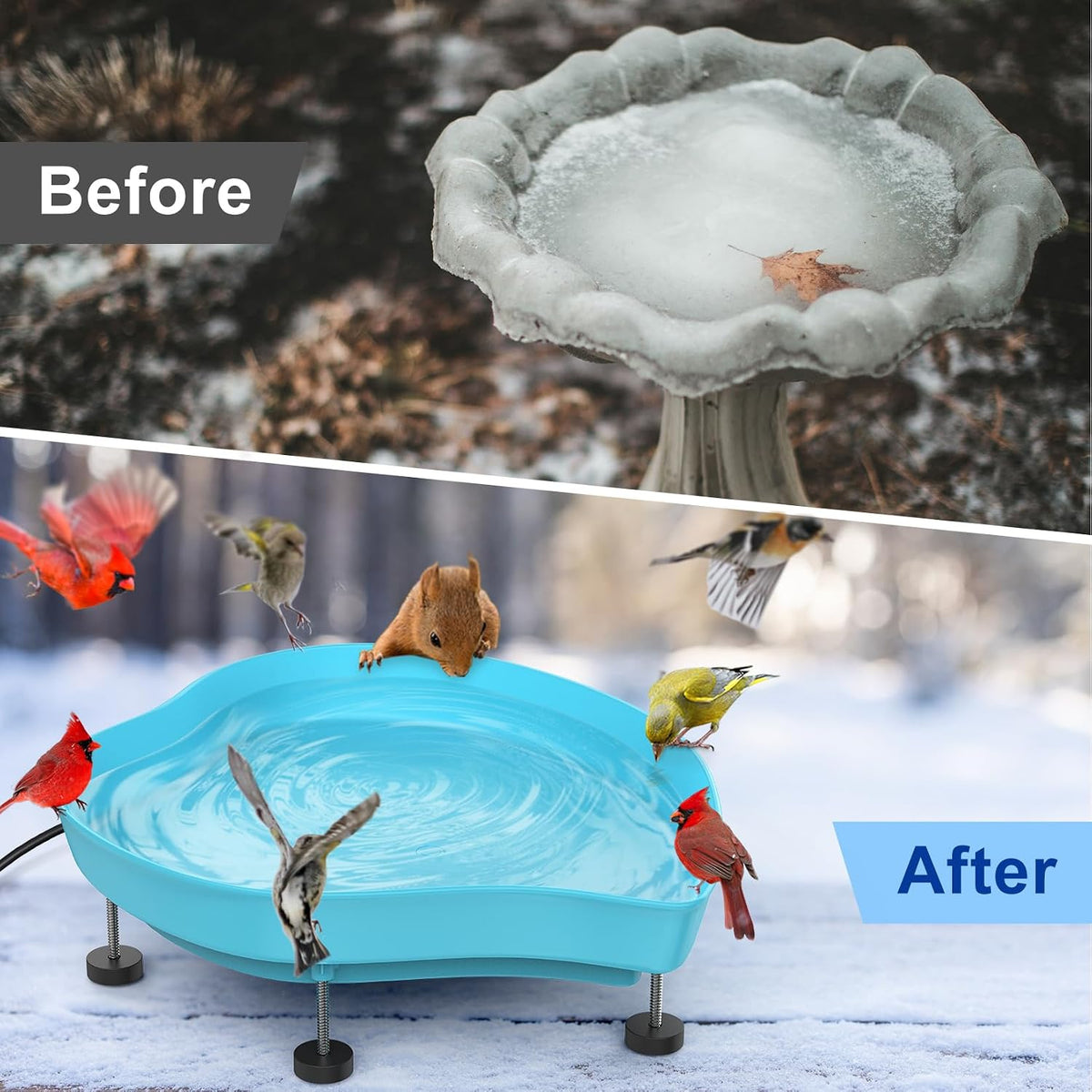Heated Bird Baths for Outdoors for Winter - 60W Thermostatically Controlled Heated Bird Bath for Outside Winter