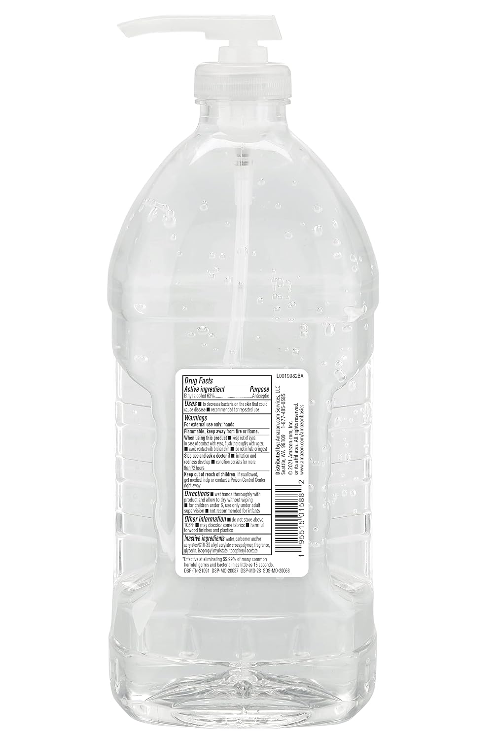 Amazon Basics Hand Sanitizer, Original Scent, Contains 62% Ethyl Alcohol, Moisturizing Formula, 67.60 fl oz, Pack of
