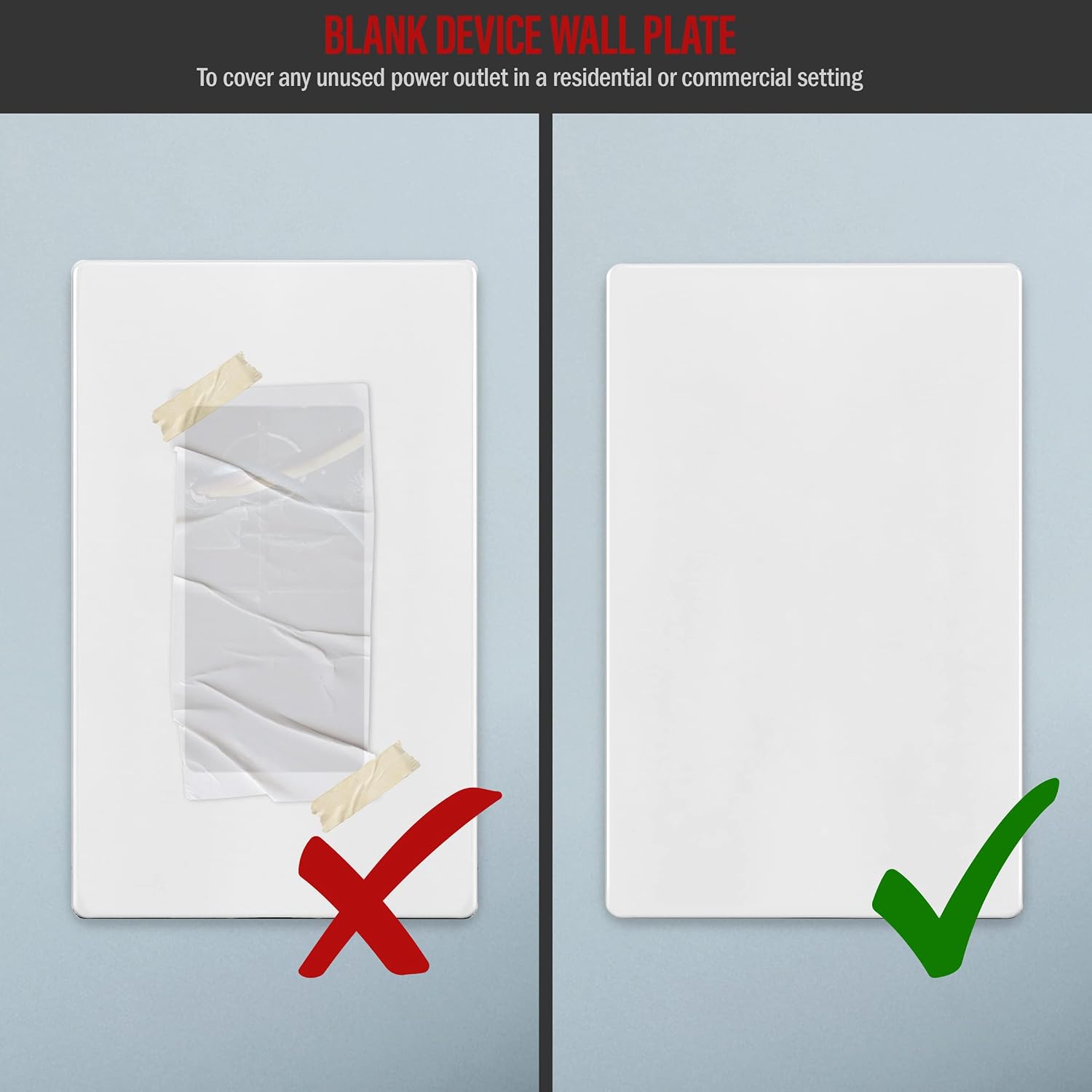Screwless Blank Wall Plate, 1-Gang Outlet Covers, 1 Pack, White | Child safety, modern & clean finish, standard size