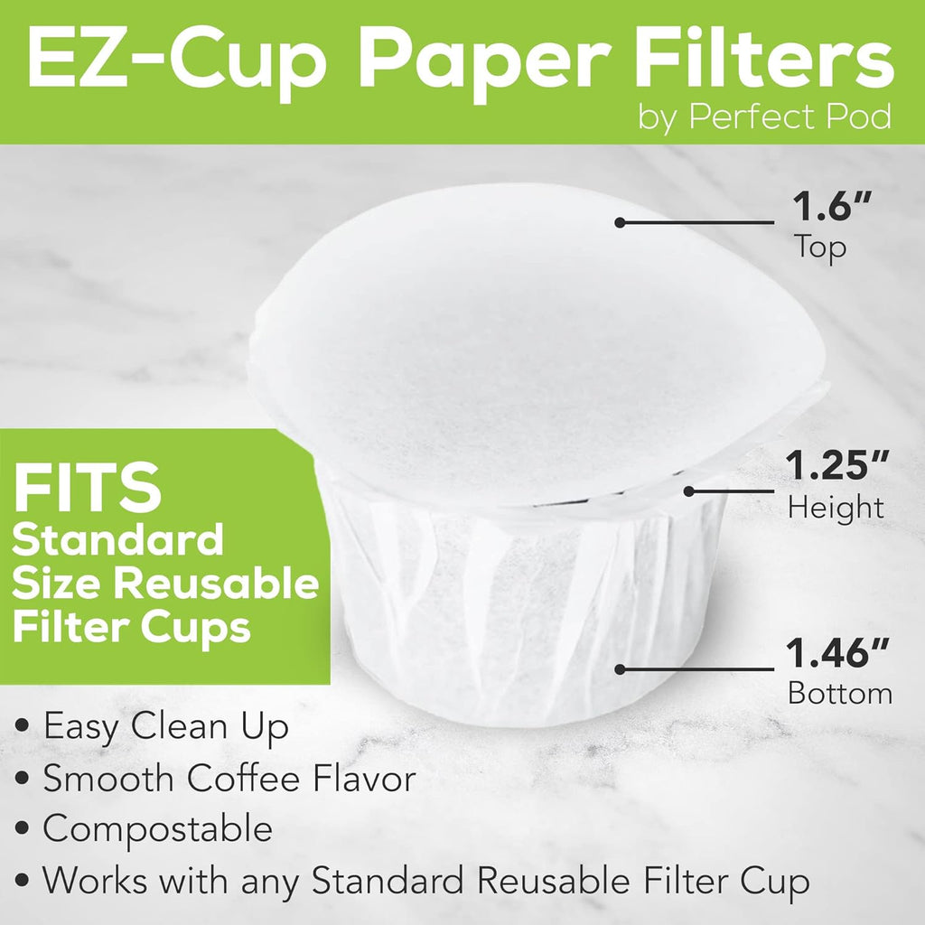 EZ-Cup Disposable Paper Filters with Patented Lid Design for Reusable Coffee Pods - 4 Pack (200 Filters)