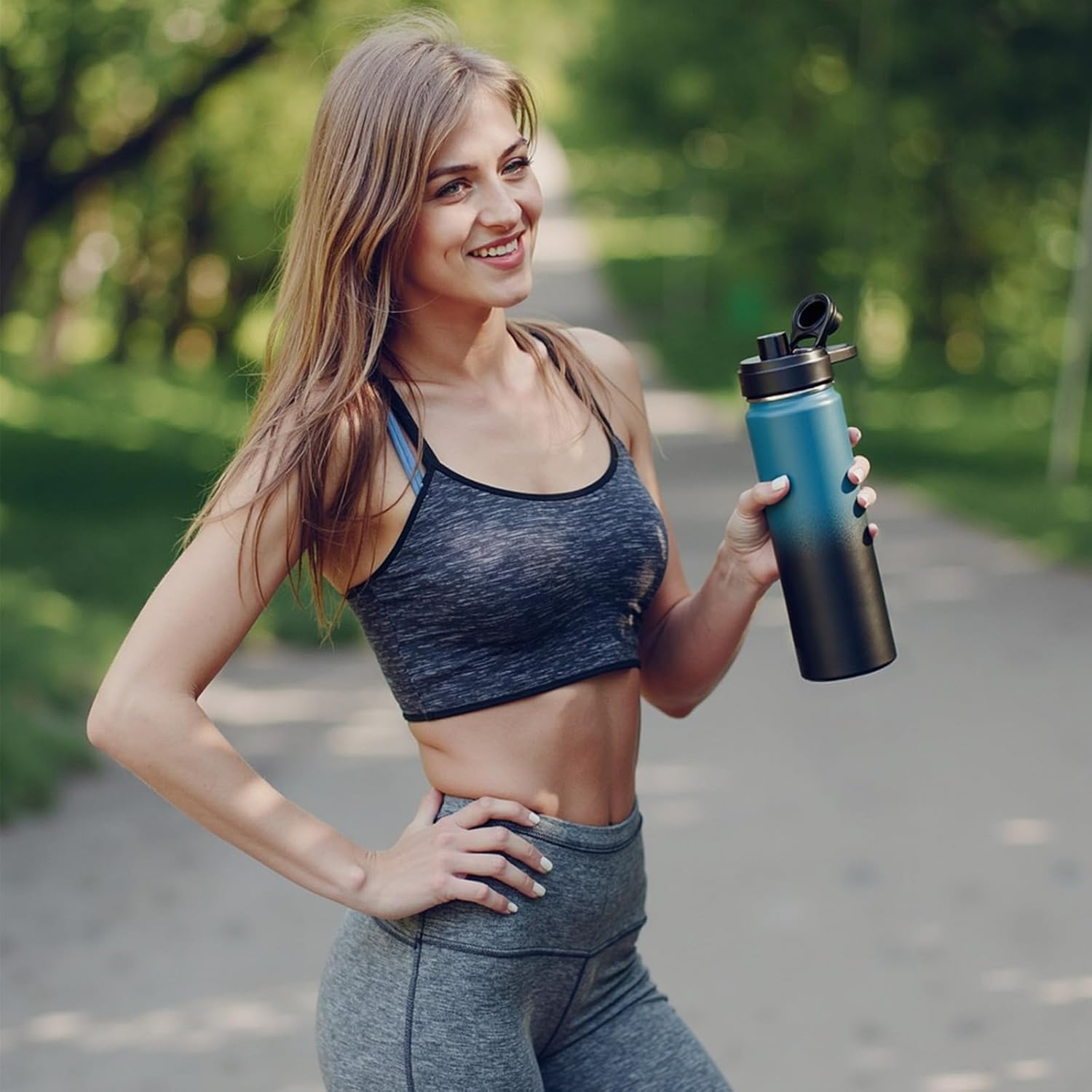 Insulated Water Bottle with Handle, 304 Stainless Steel Water Bottles with Wide Mouth, Double Wall Vacuum Sports