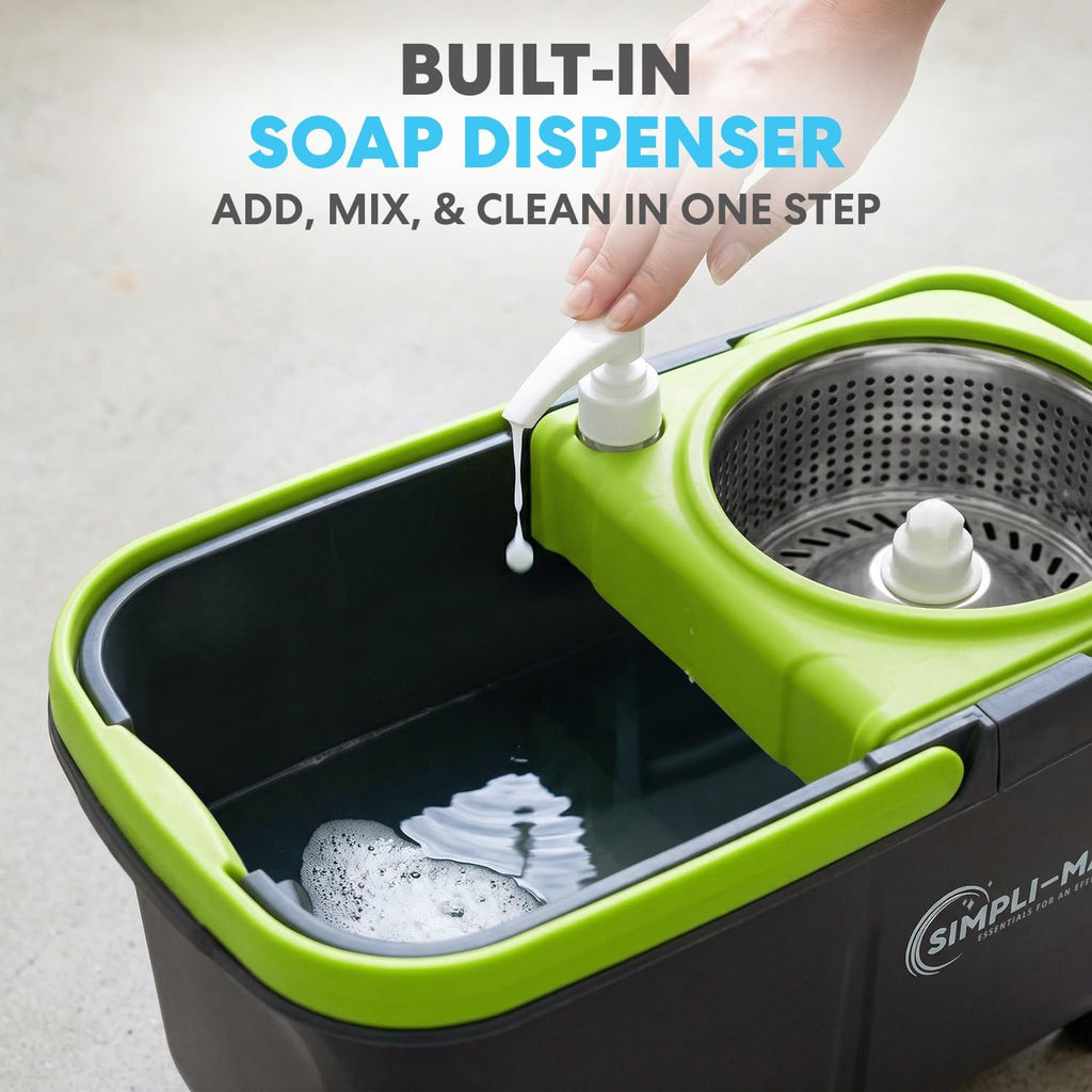 360° Spin Mop and Bucket with Wringer – 3 High-Absorbent Microfiber Washable Heads, Soap Dispenser – Spinning Mop and