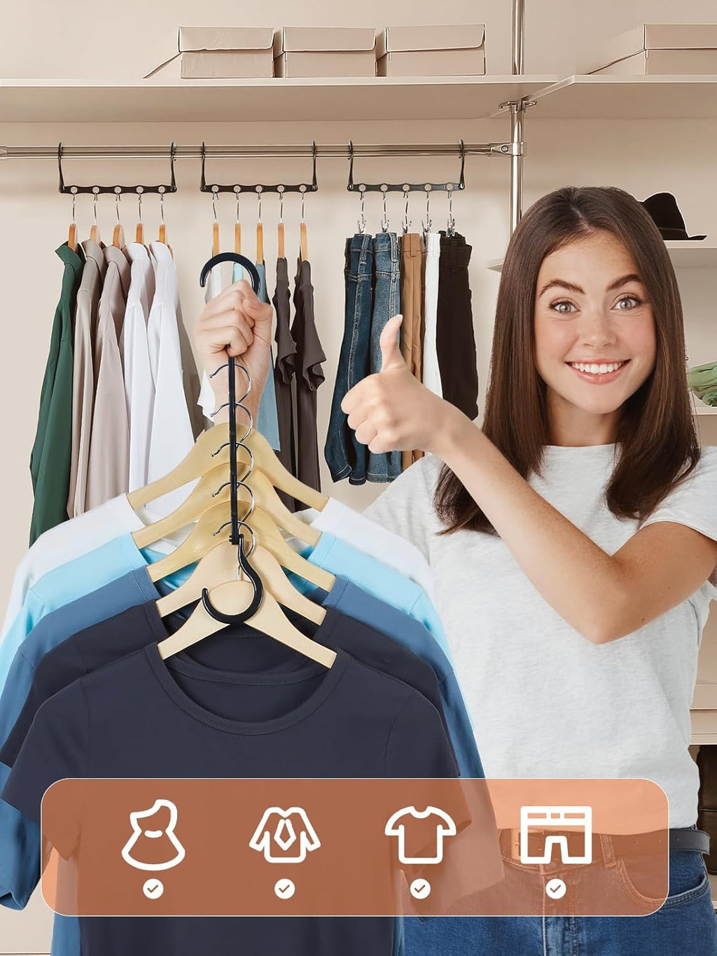 Black Magic Space Saving Hangers 10 Pack, Premium Smart Hanger Hooks, Sturdy Cascading Hangers with 5 Holes for Heavy
