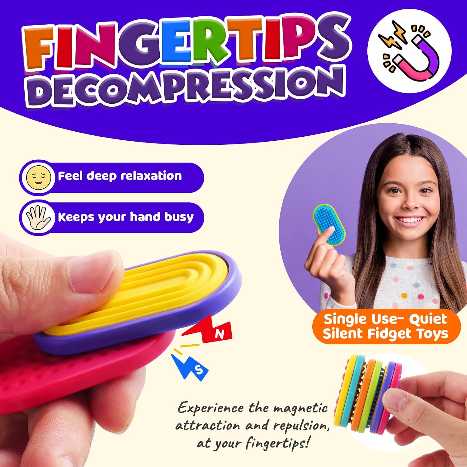 Sensory Fidget Magnet Toys for Kids: Silicone Magnetic Sliders Stress Fidgets for Autism, Stress Small Texture Fidget