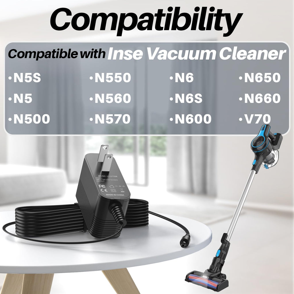26.5V DC Charger for Inse Cordless Vacuum Cleaner Replacement AC Adapter