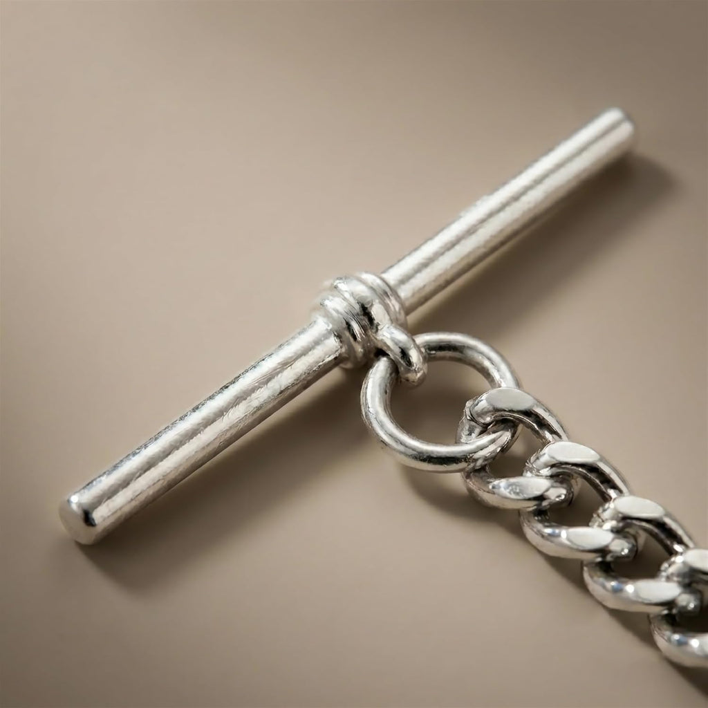 Handmade in the UK Silver Colour Single Albert Pocket Watch Chain With Hollow Pendant