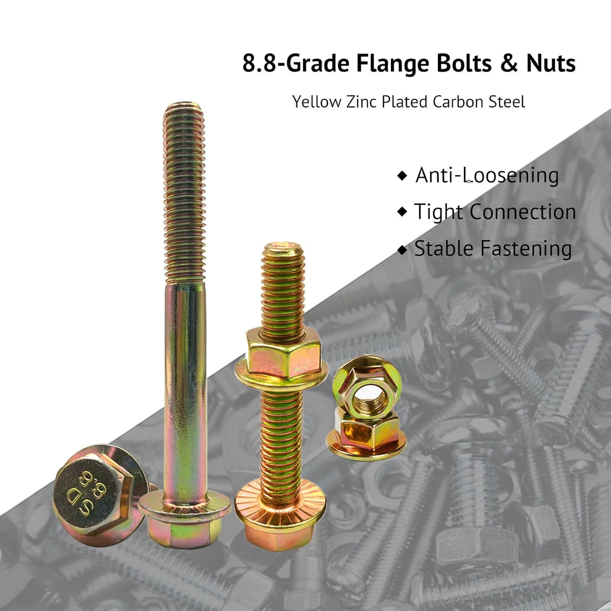 M10-1.5x100mm Flange Bolt Nut Kit, 8.8 Color Zinc-Plated